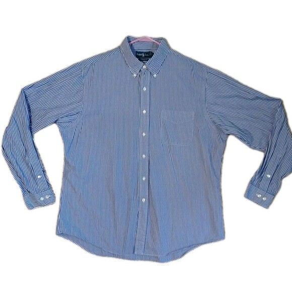 Other - Vintage Polo Ralph Lauren Shirt 17 1/2 XL Blue White Striped Custom Fit XL 17.5